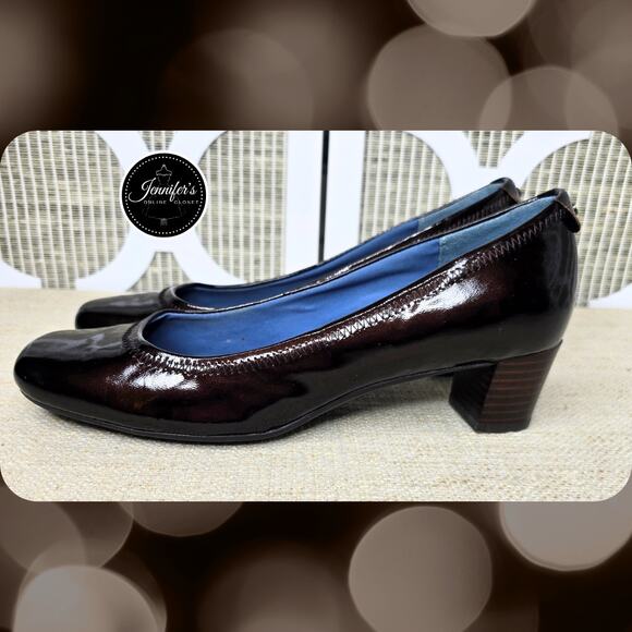 Rockport Dark Brown NWOT Patent Leather Slip On Block Heel Pumps Size 7W - Picture 3 of 13
